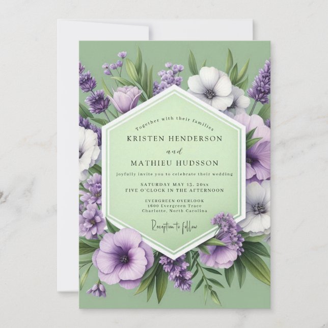 Sage Lilac Meadow Wedding Inbjudningar (Framsida)