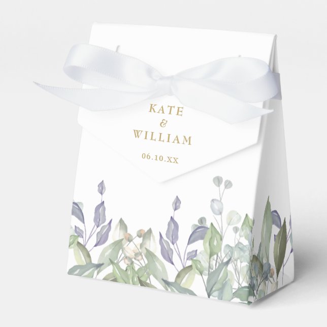 Sage Lilaf Grönska Blommig Guld Bröllop Presentaskar (Framsidan Sidan)