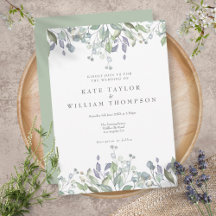 Sage Lilafgrönska Watercolor Blommig Bröllop