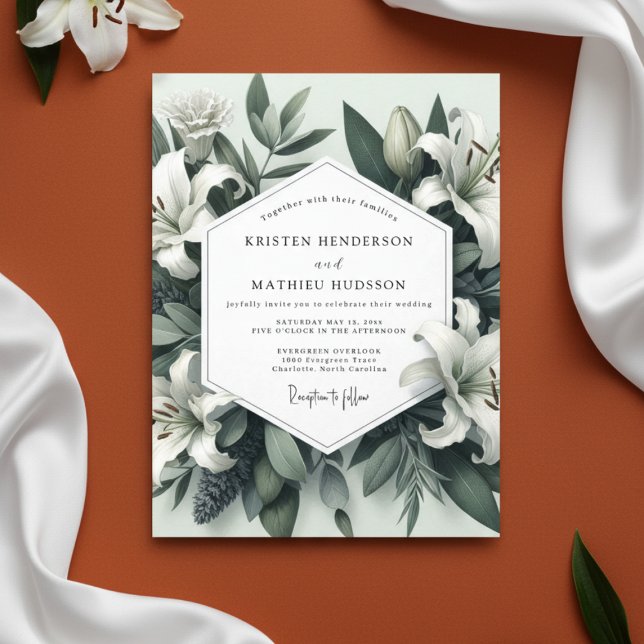Sage Lily Botanisk Romantisk Bröllop Inbjudningar (Skapare uppladdad)