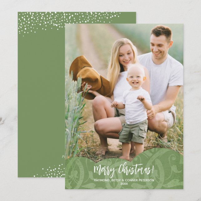 Sage Linen Filigree Photo jul-Helgdag-kort Julkort (Fram/baksida)