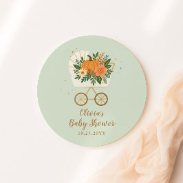 Sage Little Pumpkin Baby Shower Round Sticker Fall Runt Klistermärke