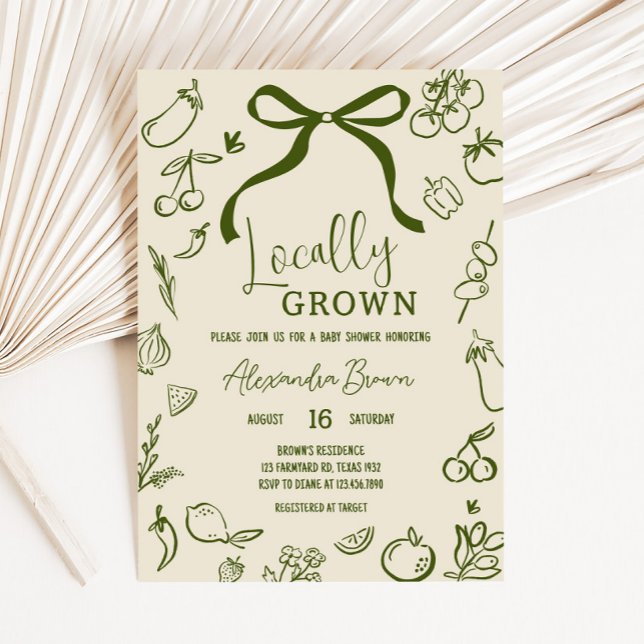 Sage Lokalt odlad babyvisningsprogram Inbjudningar (Sage Locally Grown Farmers Market Baby Shower Invitation)
