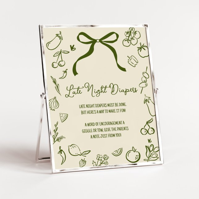 Sage Lokalt Odlad Dusch Sena Nattens Blöjor Skylt (Locally Grown Farmers Market Baby Shower Late Night Diapers SIgn)