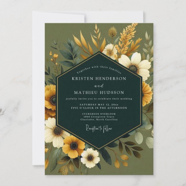 Sage Marigold Harvest Wedding Inbjudningar (Framsida)