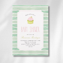 Sage Matcha Cupcake Vintage Randig Baby Shower Inbjudningar