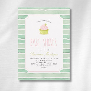 Sage Matcha Cupcake Vintage Randig Baby Shower Inbjudningar