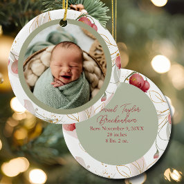 Sage Mauve Watercolor Botanical Baby Photo Julgransprydnad Keramik