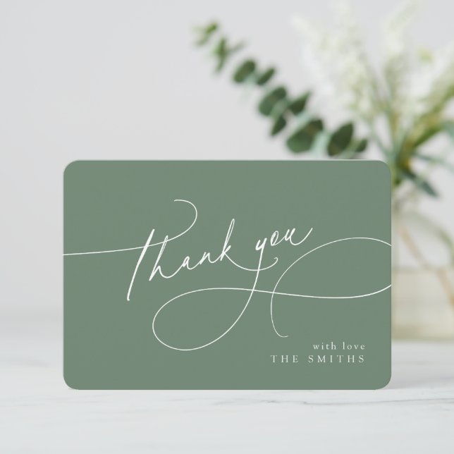 Sage Minimal Elegant Script Christmas Thank You  Tack Kort (Stående Fram)
