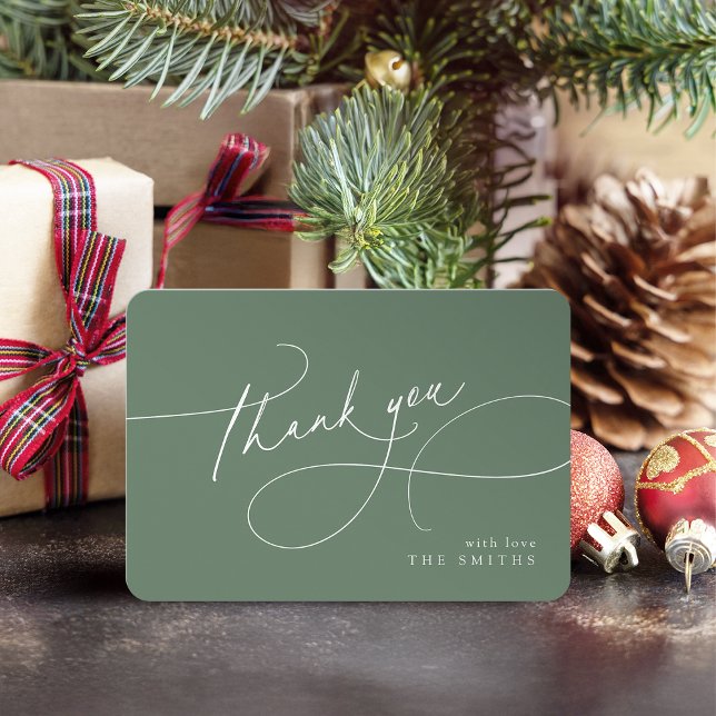 Sage Minimal Elegant Script Christmas Thank You  Tack Kort (Sage Minimal Elegant Script Christmas Thank You)