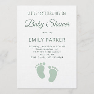 Sage Minimal Little Footsteps Baby Shower Inbjudningar