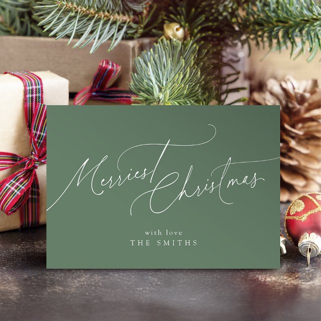 Sage Minimalist Elegant Script Merriest Christmas Julkort (Sage Minimalist Elegant Script Merriest Christmas Holiday Card)