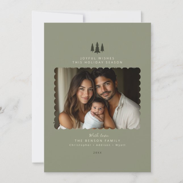 Sage Minimalist Modern Photo jul Card Julkort (Framsida)