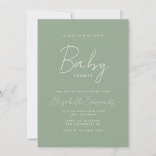 Sage minimalist Photo QR Code Baby Shower Inbjudningar