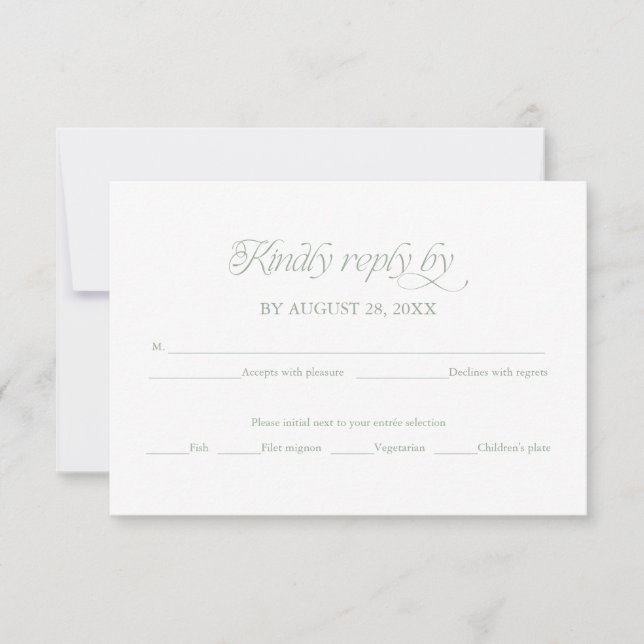 Sage Minimalistisk Bröllops-RSVP Elegant Svarskort OSA Kort (Framsida)