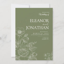 Sage Minimalistisk Enkel Blommig Elegant Bröllop Inbjudningar