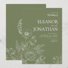 Sage Minimalistisk Enkel Blommig Elegant Bröllop Inbjudningar