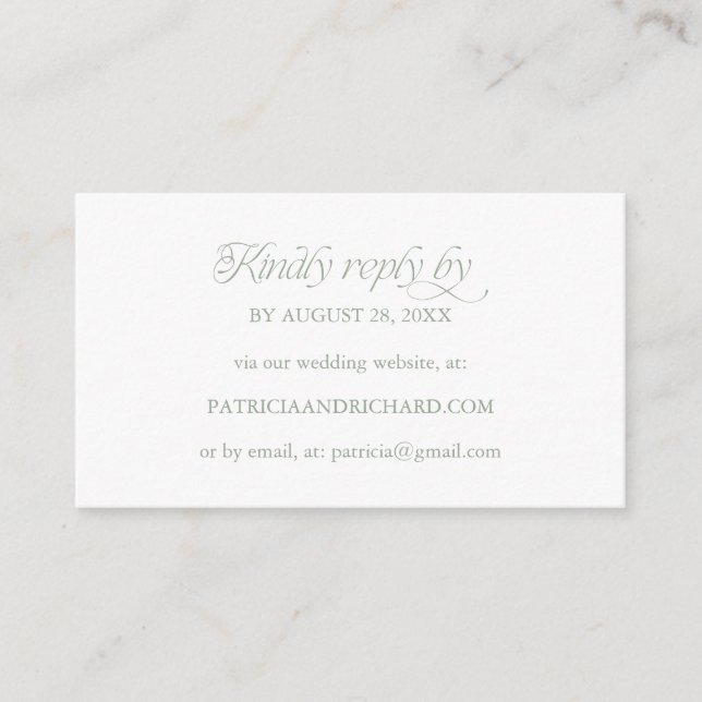 Sage Minimalistisk Webbplats för Online RSVP Bröll Tilläggskort (Framsida)