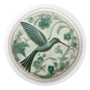 Sage & mint faux relief Art nouveau Hummingbird R Knopp