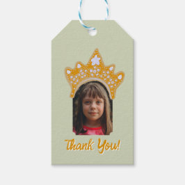 Sage Mist Princess Crown Floral Photo Birthday Presentetikett