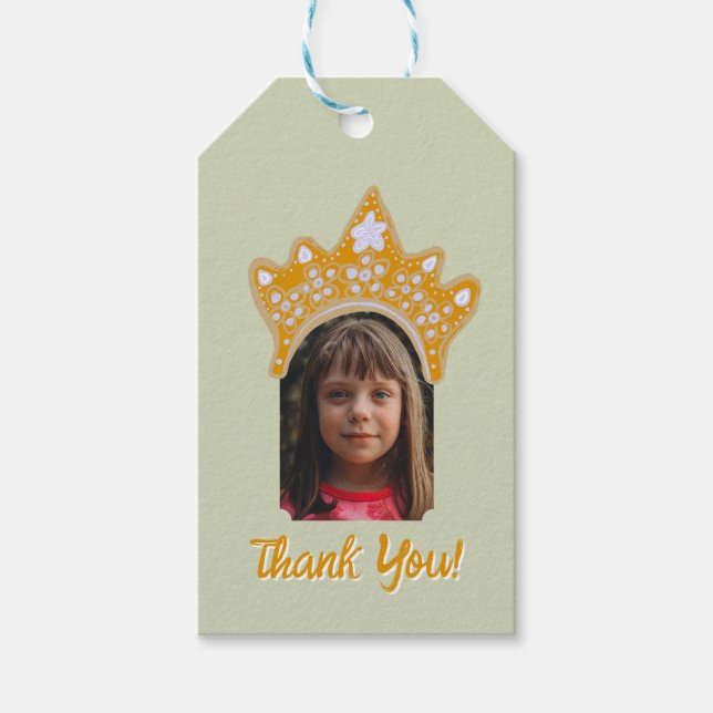 Sage Mist Princess Crown Floral Photo Birthday Presentetikett (Framsidan)