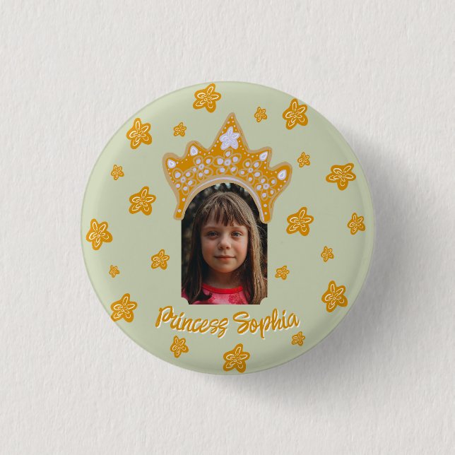 Sage Mist Prinsessa Krona Blommig Foto Födelsedag Knapp (Framsida)