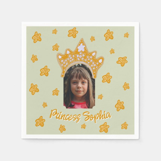 Sage Mist Prinsesskrona Blommig Foto Födelsedag Pappersservett (Framsidan)