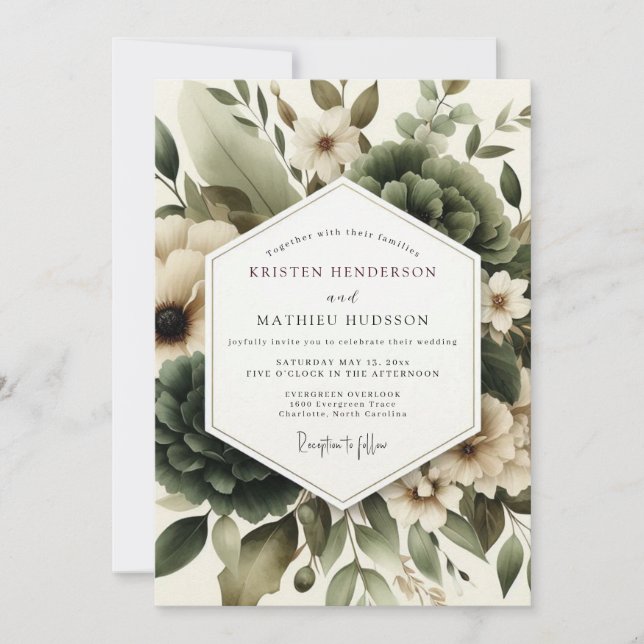 Sage Misted Foliage Wedding Inbjudningar (Framsida)