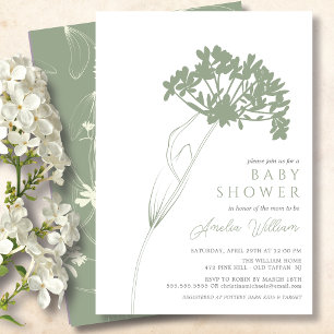 Sage Modern Blommigt Baby Shower-inbjudan Inbjudningar
