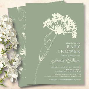 Sage Modern Blommigt Baby Shower-inbjudan Inbjudningar