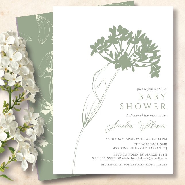 Sage Modern Blommigt Baby Shower-inbjudan Inbjudningar (Skapare uppladdad)