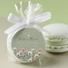 Sage Modern Boho Wildblomma Baby in Bloom Shower Runt Klistermärke