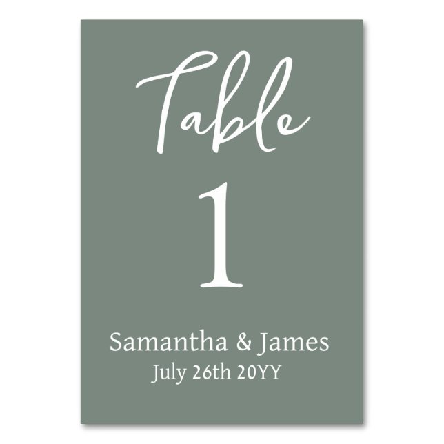 Sage Modern Elegance Bröllop Bordsnummer (Baksidan)