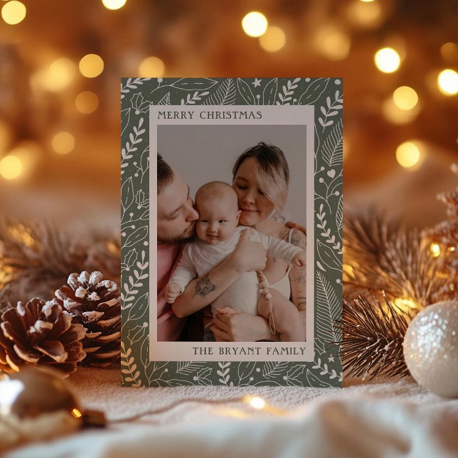 Sage Modern Julgran och blad Konstverk Ram Julkort (Skapare uppladdad)