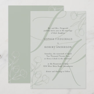 Sage Modern Minimalist Typography Blommigt Bröllop Inbjudningar