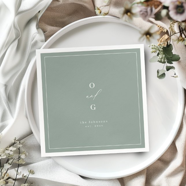 Sage modern par monogram minimalistisk bröllop pappersservett (Sage modern couple monogram minimalist wedding napkins)