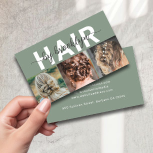 Sage Modern Photo Typography Hair Stylist Visitkort