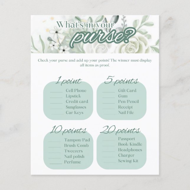 Sage Möhippa Game - Vad är det i din väska? (Framsida)