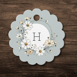 Sage Monogram Boho Flowers Personlig Scalloped Gåvor Etiketter