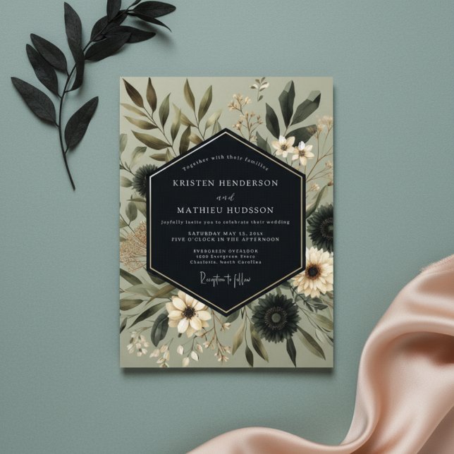Sage Moody Botanical Romance Wedding Inbjudningar (Skapare uppladdad)