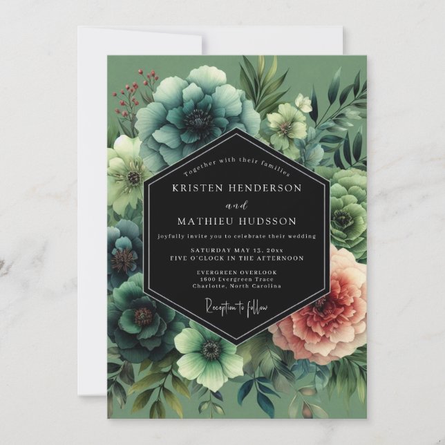 Sage Moody Botanical Wedding Inbjudningar (Framsida)