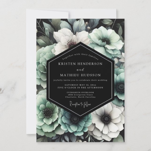 Sage Moody Floral Wedding Inbjudningar (Framsida)
