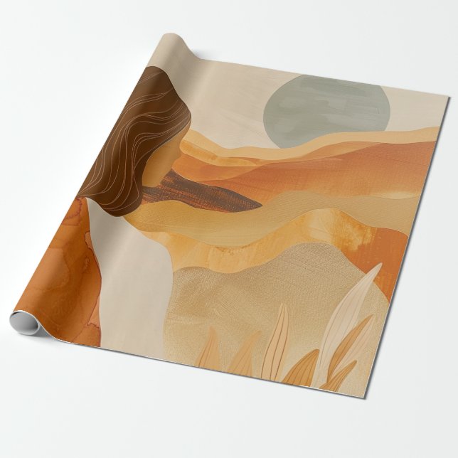 Sage Moon Boho Ökenkullar Terrakotta Landskap Presentpapper (Utrullad)