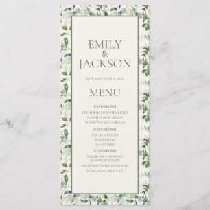 Sage Moss Grönt Löv Cream Bröllop Menu Meny