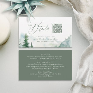 Sage Mountain Forest Rustik QR-kod Detaljer Placeringskort