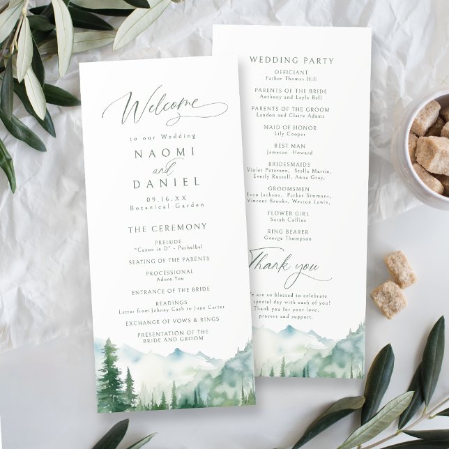 Sage Mountain Forest Rustika Bröllopsprogram Meny (Sage Mountain Forest Rustic Wedding Programs)