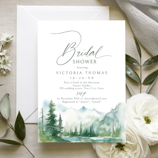 Sage Mountain Skog Rustik Bröllopsdusch Inbjudningar (Sage Mountain Forest Rustic Bridal Shower Invitation)