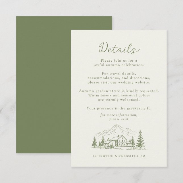 Sage Mountain Wedding Details Enclosure Card Tilläggskort (Fram/baksida)