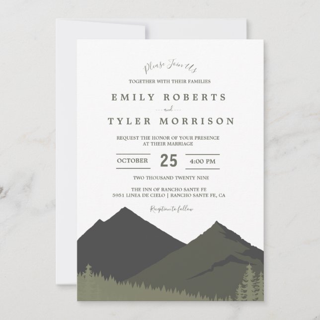 Sage Mountain Woodland Forest Wedding bjudande Inbjudningar (Framsida)