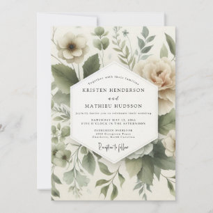Sage Muted Flora Bröllop Inbjudningar